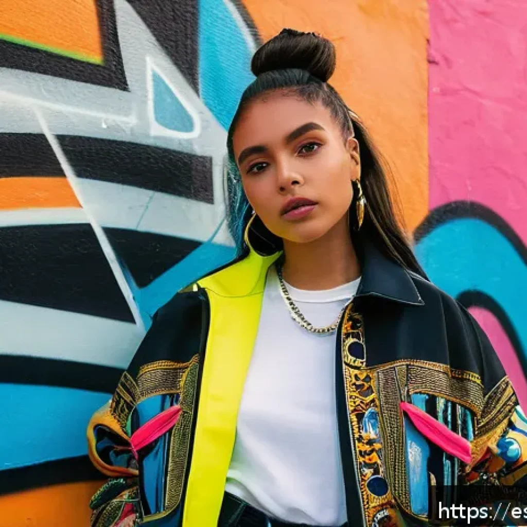 안녕자두야 캐릭터의 성장 과정 - A vibrant urban fashion photoshoot featuring a young female artist inspired by Anny Jadu’s style, we...