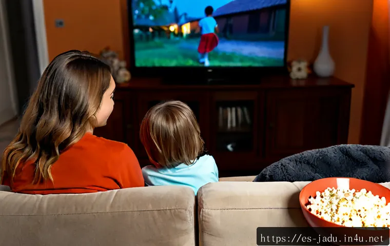Home 17 안녕자두야 인기 에피소드 추천 - Photorealistic cozy family living room in Spain, a mother and two school-age children sitting on a s...